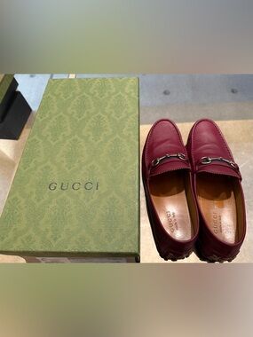 Gucci Men’s Wine Red Leather Horsebit Loafers